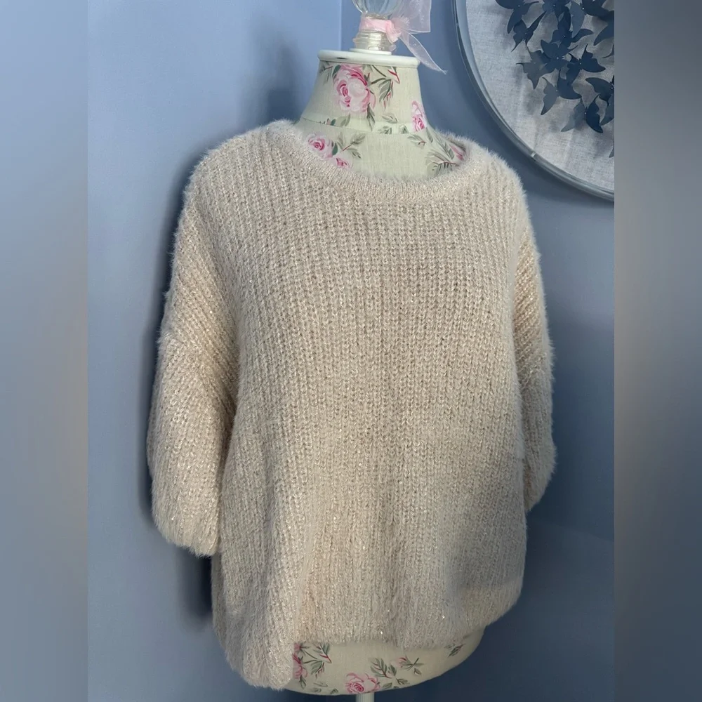 Express Cream Textured Crew Neck Sweater - Picture 5 of 7